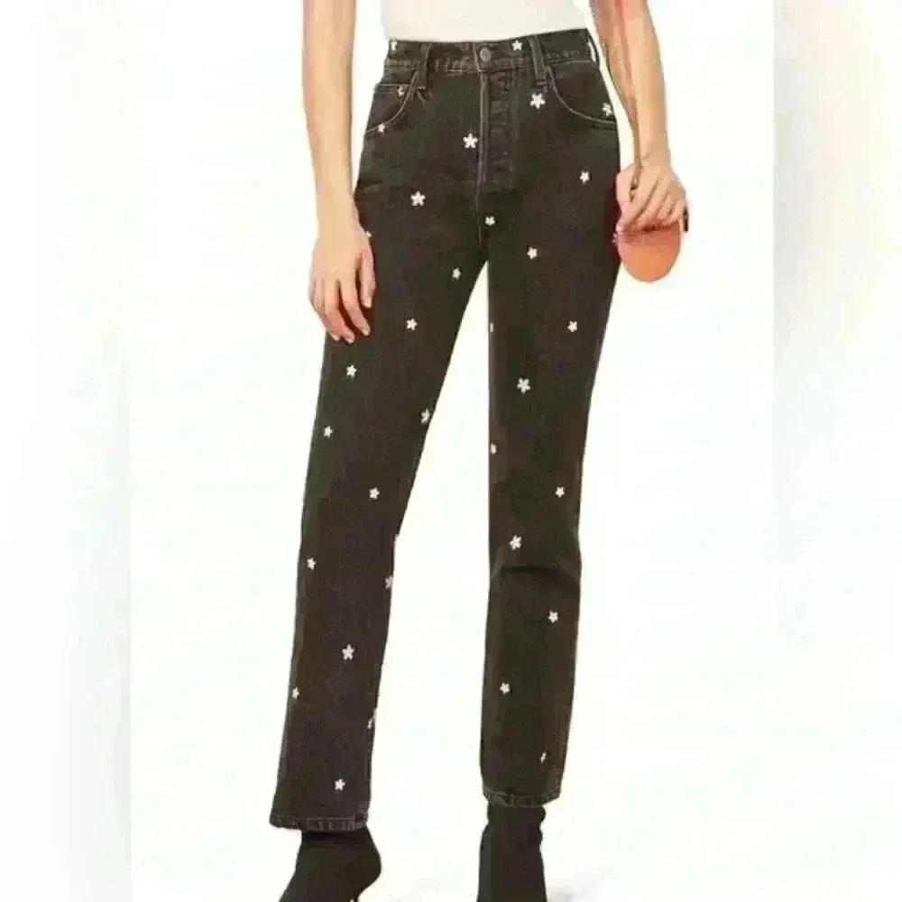 Reformation Cynthia High Relaxed Jean - Black Daisy Size 24